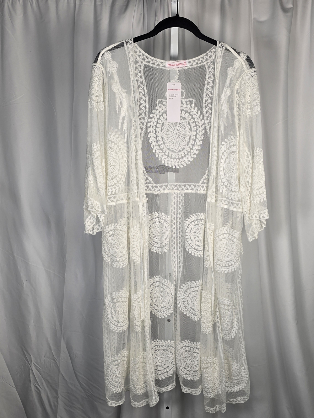 Parami Designs Women's Lace Duster Kimono Cover Up Ivory Size 3x Bohemian